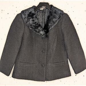 SIGRID OLSEN COLLECTION Black Wool Blazer Faux Fur Collar Size 8 250845